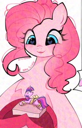 Size: 1315x2048 | Tagged: safe, artist:petaltwinkle, pinkie pie, twilight sparkle, alicorn, earth pony, pony, g4, adversarial noise, duo, duo female, female, gift wrapped, heart, heart box, heart eyes, lesbian, mare, micro, ship:twinkie, shipping, tiny, tiny ponies, twilight sparkle (alicorn), valentine's day gift, wingding eyes