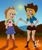 Size: 2953x3508 | Tagged: safe, artist:arturo_t1912, artist:ilustracionestoro2, applejack, human, equestria girls, g4, applejack's skirt, ashley, big breasts, blue eyes, boots, breasts, clothes, cowboy boots, cowboy hat, crossover, fist bump, green eyes, hat, outdoors, pigtails, shoes, show accurate, skirt, tank top, total drama, total drama island, twintails