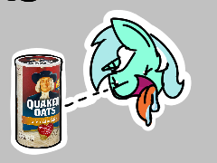 Size: 240x180 | Tagged: safe, artist:starbounce, lyra heartstrings, pony, unicorn, g4, bust, drool, female, food, gray background, horn, hungry, looking at something, mare, oats, outline, quaker oats, simple background, smiling, solo, tongue out, white outline