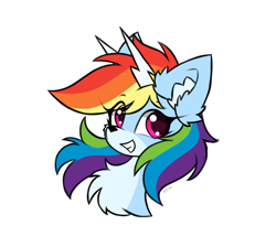 Size: 1900x1700 | Tagged: safe, artist:rejiser, rainbow dash, deer, deer pony, original species, peryton, reindeer, g4, antlers, chest fluff, cute, ear fluff, female, reindeerified, simple background, smiling, solo, species swap, white background