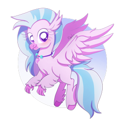 Size: 2000x2000 | Tagged: safe, artist:nnaly, silverstream, classical hippogriff, hippogriff, g4, female, signature, simple background, smiling, solo, sparkles, sparkly eyes, spread wings, transparent background, wingding eyes, wings