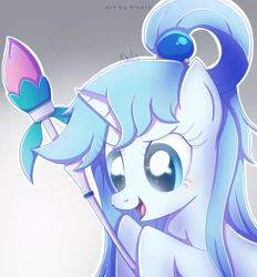 Size: 1882x2027 | Tagged: safe, artist:nnaly, pony, unicorn, g4, anime, aqua (konosuba), female, gradient background, horn, konosuba, mare, open mouth, open smile, ponified, smiling, solo, sparkles, sparkly eyes, wingding eyes