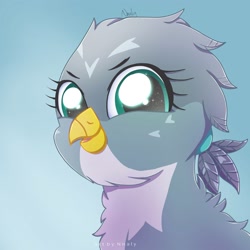 Size: 2000x2000 | Tagged: safe, artist:nnaly, gabby, griffon, g4, bust, catchlights, female, looking at you, portrait, quadrupedal, signature, smiling, solo, sparkles, sparkly eyes, wingding eyes