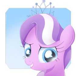 Size: 2000x2000 | Tagged: safe, artist:nnaly, diamond tiara, earth pony, pony, g4, bust, female, filly, foal, gradient background, portrait, smiling, solo, sparkles, sparkly eyes, wingding eyes