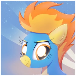 Size: 2000x2000 | Tagged: safe, artist:nnaly, spitfire, pegasus, pony, g4, bust, clothes, cute, cutefire, female, flight suit, mare, portrait, signature, smiling, solo, sparkles, sparkly eyes, uniform, wingding eyes, wonderbolts uniform