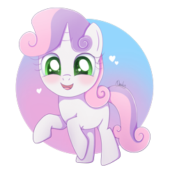 Size: 1781x1822 | Tagged: safe, artist:nnaly, sweetie belle, pony, unicorn, g4, blank flank, blushing, cute, diasweetes, female, filly, foal, heart, horn, looking at you, open mouth, open smile, partially transparent background, smiling, smiling at you, solo, sparkles, sparkly eyes, wingding eyes