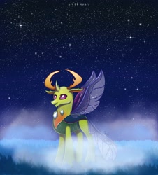 Size: 2528x2791 | Tagged: safe, artist:nnaly, thorax, changedling, changeling, g4, antlers, king thorax, male, mist, night, night sky, sky, solo, spread wings, stars, wings