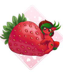 Size: 1000x1200 | Tagged: safe, artist:maravor, oc, earth pony, pony, female, food, mare, smol, solo, strawberry