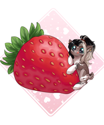 Size: 1000x1200 | Tagged: safe, artist:maravor, oc, earth pony, pony, female, food, mare, smol, solo, strawberry