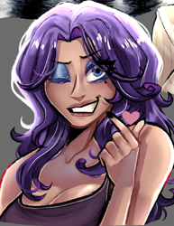 Size: 590x764 | Tagged: safe, artist:slapearl, rarity, human, g4, alternate hairstyle, clothes, cute, eyeshadow, grin, heart, humanized, lipstick, makeup, nail polish, one eye closed, raribetes, smiling, solo, tank top, wink