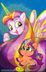 Size: 582x900 | Tagged: safe, artist:mary bellamy, sunny starscout, velvet starscout, alicorn, earth pony, pony, g5, female, filly, foal, mother, mother and child, mother and daughter, smiling, zorilita