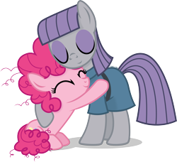 Size: 1920x1753 | Tagged: safe, artist:cirillaq, maud pie, pinkie pie, pony, g4, age regression, female, filly, filly pinkie pie, hug, simple background, smiling, transparent background, vector, when she smiles, younger