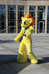 Size: 1824x2736 | Tagged: safe, spitfire, galacon, g4, 2016, fursuit, irl, outdoors, photo, ponysuit, solo