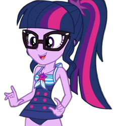 Size: 1140x1261 | Tagged: safe, edit, edited screencap, editor:jacksontormbaymaz, screencap, sci-twi, twilight sparkle, human, equestria girls, g4, my little pony equestria girls: better together, x marks the spot, clothes, geode of telekinesis, glasses, jewelry, magical geodes, necklace, one-piece swimsuit, open mouth, open smile, ponytail, sci-twi swimsuit, smiling, solo, surprised, swimsuit