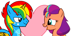 Size: 999x506 | Tagged: safe, artist:shieldwingarmorofgod, sunny starscout, oc, oc:shield wing, alicorn, earth pony, g4, g5, alicorn oc, canon x oc, female, g5 to g4, generation leap, heart, horn, male, mane stripe sunny, shipping, simple background, smiling, straight, transparent background, wings