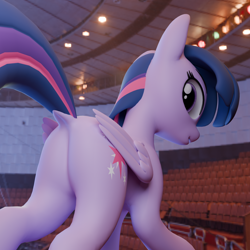 Size: 1920x1920 | Tagged: safe, artist:meng xin, twilight sparkle, alicorn, pony, g4, 3d, 3d model, blender, butt, butt focus, dock, featureless crotch, female, folded wings, looking back, mare, plot, solo, sultry pose, tail, twibutt, twilight sparkle (alicorn), wings