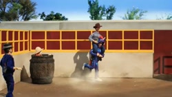 Size: 2081x1177 | Tagged: safe, barrel, brony, clothes, cosplay, costume, parody, reference, robot chicken, rodeo