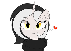 Size: 2800x2000 | Tagged: safe, artist:bestponies, oc, oc only, oc:diamond horseshoe, pony, unicorn, clothes, cute, eye clipping through hair, female, happy, heart, horn, looking at you, mare, simple background, smiling, solo, sweater, transparent background, unicorn oc, yellow eyes