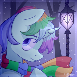 Size: 900x900 | Tagged: safe, artist:lunar_plague, oc, oc only, pony, unicorn, horn, solo, winter