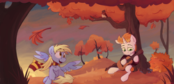 Size: 4000x1940 | Tagged: safe, artist:lunar_plague, derpy hooves, oc, pegasus, pony, g4, autumn, guitar, musical instrument