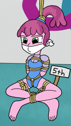 Size: 521x919 | Tagged: safe, artist:author92, cheerilee, human, equestria girls, g4, bondage, bound and gagged, cloth gag, gag, help me, humanized, ninja, ponytail, tied hair, tied up, unamused, unhappy, unlucky