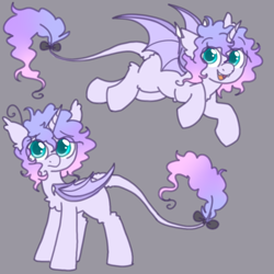 Size: 600x600 | Tagged: safe, artist:php193, oc, oc only, unnamed oc, bat pony, unicorn, bat wings, curly mane, female, frizzy hair, horn, leonine tail, mare, solo, tail, wings