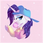 Size: 4000x4000 | Tagged: safe, artist:strawberryswirlll, rarity, pony, unicorn, friendship university, g4, my little pony: friendship is magic, absurd resolution, alternate hairstyle, bubblegum, disguise, female, food, grid background, gum, horn, mare, plainity, solo