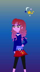 Size: 1472x2640 | Tagged: safe, artist:amethystqueen25, oc, oc:stardust twinkle, human, 2018, gradient background, hand on hip, magical lesbian spawn, offspring, parent:adagio dazzle, parent:starlight glimmer, parents:stardagio, smiling, solo