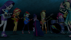 Size: 5464x3072 | Tagged: safe, artist:n3onh100, applejack, fluttershy, pinkie pie, rainbow dash, rarity, sci-twi, sunset shimmer, twilight sparkle, human, equestria girls, g4, bass guitar, drums, guitar, humane five, humane seven, humane six, keytar, microphone, musical instrument, tambourine, the rainbooms, twolight