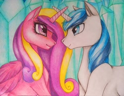 Size: 3846x2968 | Tagged: safe, princess cadance, shining armor, g4, crystal empire, female, male, ship:shiningcadance, shipping, straight, traditional art