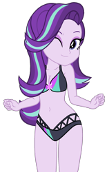 Size: 1132x1831 | Tagged: safe, artist:star-armour95, artist:yaya54320bases, starlight glimmer, human, equestria girls, g4, bare shoulders, beautiful, belly, belly button, bikini, clothes, cute, female, glimmerbetes, midriff, one eye closed, simple background, sleeveless, smiling, solo, swimsuit, transparent background, vector, wink