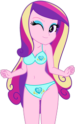 Size: 1084x1770 | Tagged: safe, artist:star-armour95, artist:yaya54320bases, dean cadance, princess cadance, human, equestria girls, g4, bare shoulders, beautiful, belly, belly button, bikini, clothes, cute, cutedance, female, midriff, one eye closed, simple background, sleeveless, smiling, solo, swimsuit, transparent background, vector, wink