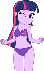 Size: 1079x1753 | Tagged: safe, artist:star-armour95, artist:yaya54320bases, twilight sparkle, human, equestria girls, g4, bare shoulders, beautiful, belly, belly button, bikini, clothes, cute, female, midriff, one eye closed, simple background, sleeveless, smiling, solo, swimsuit, transparent background, vector, wink