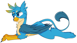 Size: 3286x1824 | Tagged: safe, artist:pointdelta, gallus, griffon, g4, chest fluff, claws, colored pupils, cute, gallabetes, high res, lying down, male, paws, prone, quadrupedal, simple background, solo, sploot, tail, transparent background, wings