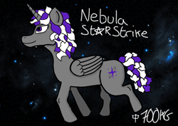 Size: 3508x2480 | Tagged: safe, artist:700kgbenchpress, oc, oc only, oc:nebula starstrike, alicorn, pony, alicorn oc, female, folded wings, horn, mare, purple eyes, solo, space background, tail, two toned mane, two toned tail, wings