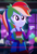 Size: 271x398 | Tagged: safe, screencap, rainbow dash, equestria girls, g4, my little pony equestria girls: summertime shorts, raise this roof, bare shoulders, belt, clothes, cropped, dress, fall formal outfits, fingerless gloves, gloves, grin, hand on hip, i guess that was pretty awesome, pointing, sleeveless, sleeveless dress, smiling