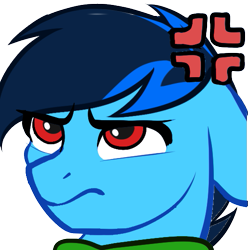 Size: 537x541 | Tagged: safe, artist:mxiiisy, oc, oc only, oc:cobalt chaser, pegasus, pony, angry, blue coat, blue mane, digital art, ears back, emotes, male, pegasus oc, red eyes, simple background, solo, transparent background