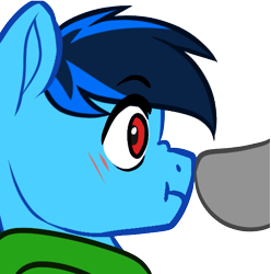 Size: 537x541 | Tagged: safe, artist:mxiiisy, oc, oc only, oc:cobalt chaser, pegasus, pony, blue coat, blue mane, boop, clothes, digital art, emotes, hoodie, jacket, male, nose wrinkle, pegasus oc, red eyes, scrunchy face, simple background, solo, sweater, transparent background