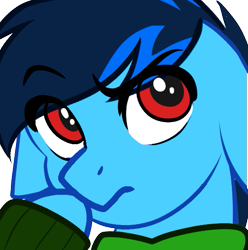 Size: 537x541 | Tagged: safe, artist:mxiiisy, oc, oc only, oc:cobalt chaser, pegasus, pony, blue coat, blue mane, clothes, digital art, emotes, hoodie, jacket, male, pegasus oc, red eyes, simple background, solo, sweater, thinking, transparent background