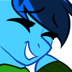 Size: 537x541 | Tagged: safe, artist:mxiiisy, oc, oc only, oc:cobalt chaser, pegasus, pony, blue coat, blue mane, clothes, digital art, emotes, eyes closed, giggling, hoodie, jacket, male, pegasus oc, simple background, solo, sweater, transparent background