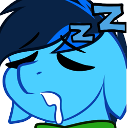 Size: 537x541 | Tagged: safe, artist:mxiiisy, oc, oc only, oc:cobalt chaser, pegasus, pony, blue coat, blue mane, digital art, drool, emotes, eyes closed, floppy ears, male, onomatopoeia, pegasus oc, simple background, sleeping, sleepy, solo, sound effects, transparent background, zzz