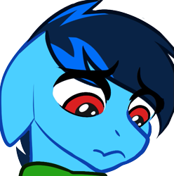 Size: 537x541 | Tagged: safe, artist:mxiiisy, oc, oc only, oc:cobalt chaser, pegasus, pony, blue coat, blue mane, digital art, emotes, looking down, male, pegasus oc, red eyes, sad, simple background, solo, transparent background