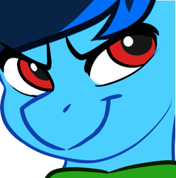 Size: 537x541 | Tagged: safe, artist:mxiiisy, oc, oc only, oc:cobalt chaser, pegasus, pony, blue coat, blue mane, clothes, devious smile, digital art, emotes, hoodie, jacket, male, pegasus oc, red eyes, simple background, smug, solo, sweater, transparent background