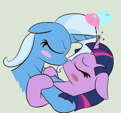 Size: 769x713 | Tagged: safe, artist:xppp1n, trixie, twilight sparkle, unicorn, g4, female, heart, horn, kiss on the lips, kissing, lesbian, ship:twixie, shipping, simple background