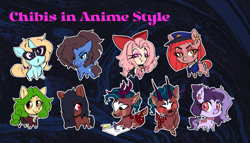 Size: 3000x1712 | Tagged: safe, artist:neoncel, oc, oc only, bat pony, earth pony, pegasus, pony, unicorn, chibi, horn