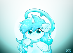 Size: 4000x2899 | Tagged: safe, artist:kigxyi, oc, oc:叶黎零彩, pony, unicorn, bust, female, fluffy, horn, slime, slime unicorn