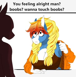 Size: 1959x2000 | Tagged: safe, artist:inisealga, oc, oc only, oc:iron bloom, anthro, boobs? wanna touch boobs?, commission, female, mare, meme, ych result, your character here