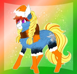 Size: 2000x1933 | Tagged: safe, artist:inisealga, oc, oc only, oc:iron bloom, christmas, clothes, commission, cutie mark, female, hat, holiday, mare, santa hat, socks, ych result, your character here