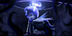 Size: 2000x1000 | Tagged: safe, artist:lumolla, oc, oc only, alicorn, pegasus, pony, galaxy, library, magic, monochrome, solo, space, tentacles