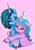 Size: 1000x1414 | Tagged: safe, alternate version, artist:snowy_mystery, izzy moonbow, misty brightdawn, pony, unicorn, g5, :3, blushing, cheek squish, duo, duo female, eyes closed, female, horn, hug, lesbian, mare, pink background, ship:mizzy, shipping, simple background, squishy cheeks